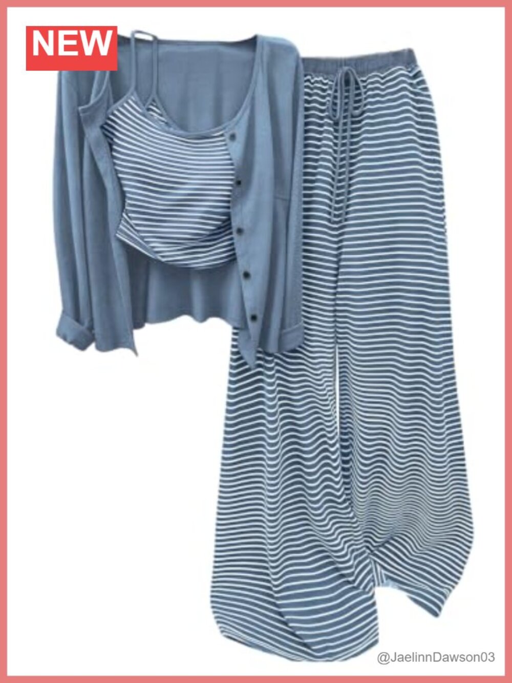 Plus Size 3 Piece Striped Cami Cardigan Pants Set Lounge